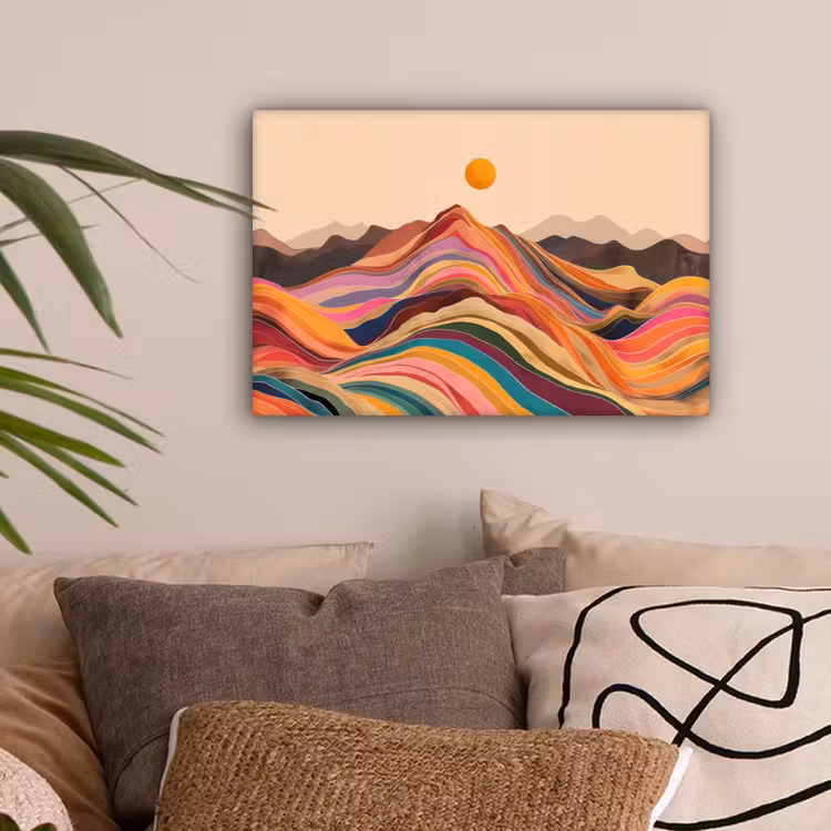 Zon - Kleurrijk landschap - Bergen canvas 2cm klein -sfeer1