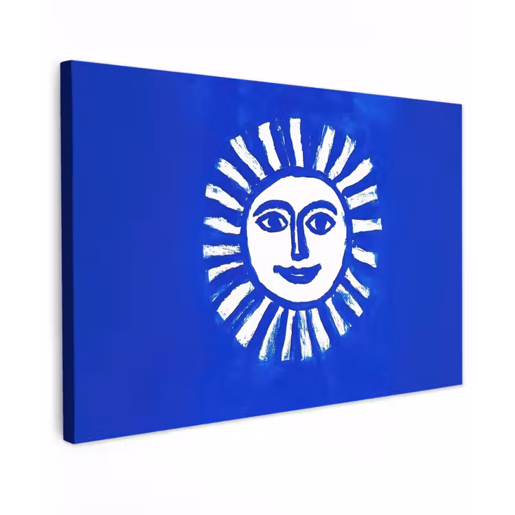 Zon - Gezicht - Penseelstructuur - Blauw canvas 2cm klein -z3d