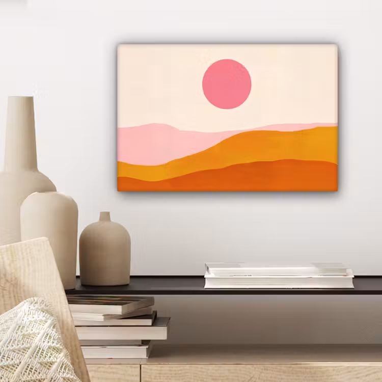 Zon - Heuvels - Abstract - Roze canvas 2cm klein -sfeer6
