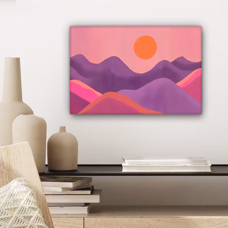 Zon - Heuvels - Paars - Abstract canvas 2cm klein -sfeer6