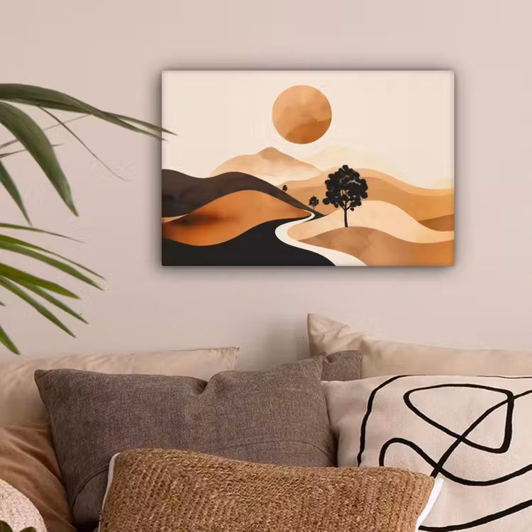 Zon - Heuvels - Boom - Abstract canvas 2cm klein -sfeer1