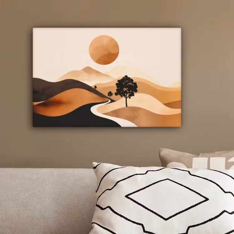Zon - Heuvels - Boom - Abstract canvas 2cm klein -sfeer3