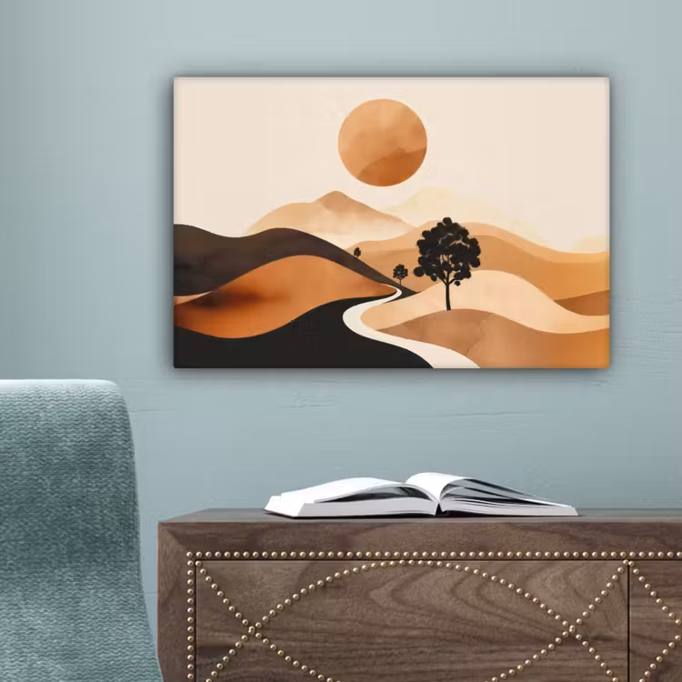 Zon - Heuvels - Boom - Abstract canvas 2cm klein -sfeer4