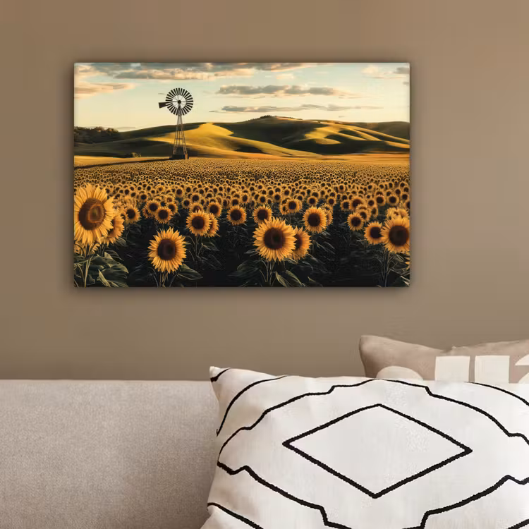 Zonnebloem - Veld - Windmolen canvas 2cm klein -sfeer3
