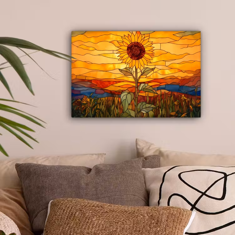 Zonnebloem - Mozaïek - Zonsondergang - Geel canvas 2cm klein -sfeer1