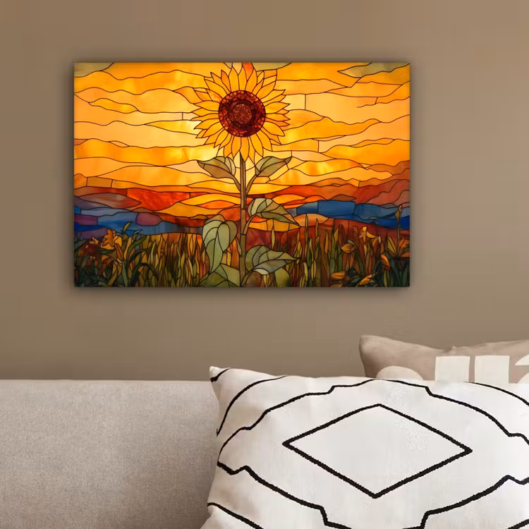 Zonnebloem - Mozaïek - Zonsondergang - Geel canvas 2cm klein -sfeer3