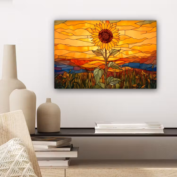Zonnebloem - Mozaïek - Zonsondergang - Geel canvas 2cm klein -sfeer6