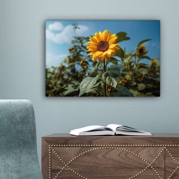 Zonnebloemen - Helderblauwer lucht - Gras canvas 2cm klein -sfeer4