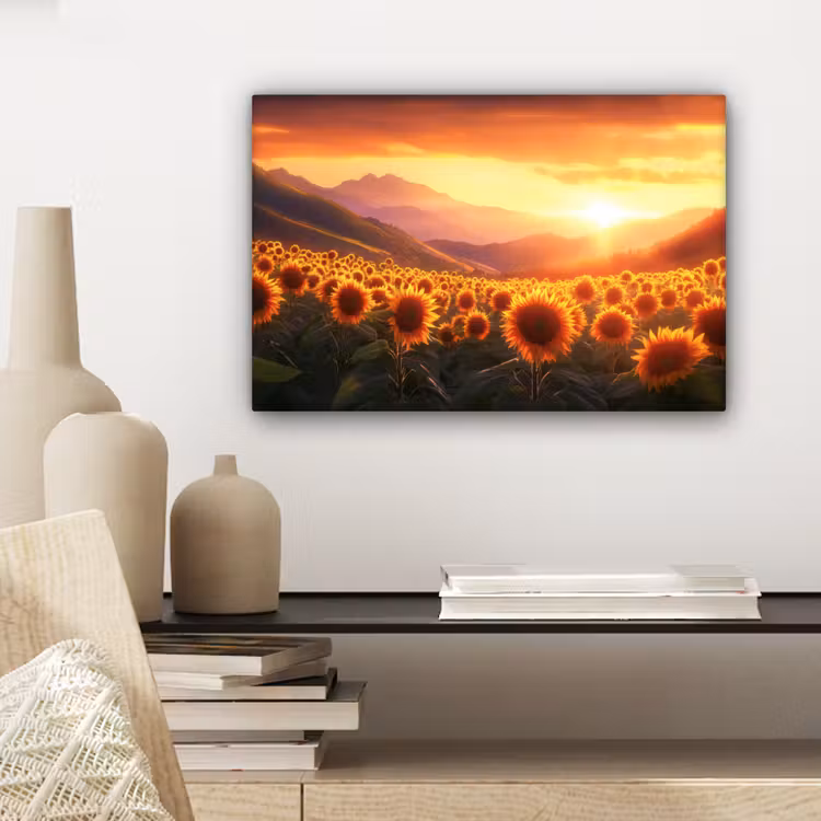 Zonnebloemen - Zonsondergang - Landschap canvas 2cm klein -sfeer6