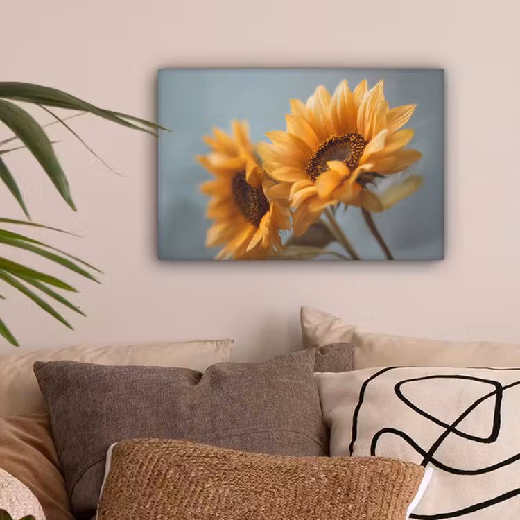 Zonnebloemen - Geel - Wazig canvas 2cm klein -sfeer1
