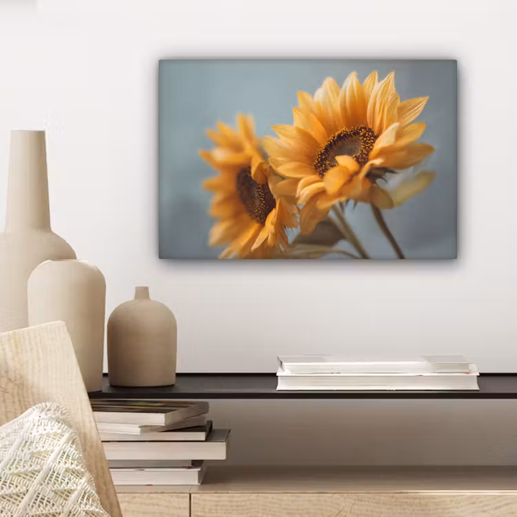 Zonnebloemen - Geel - Wazig canvas 2cm klein -sfeer6