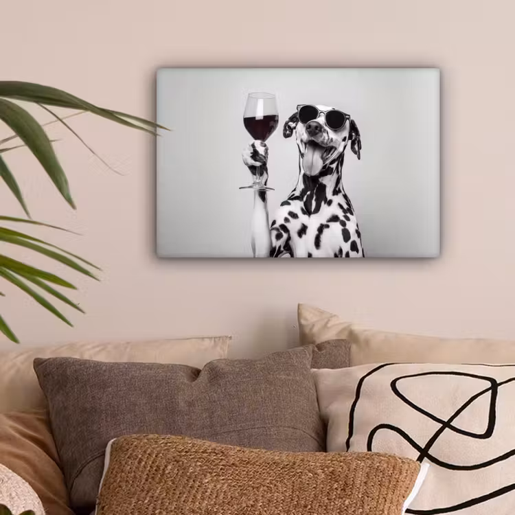 Zonnebril - Dalmatiër - Wijnglas - Tong canvas 2cm klein -sfeer1