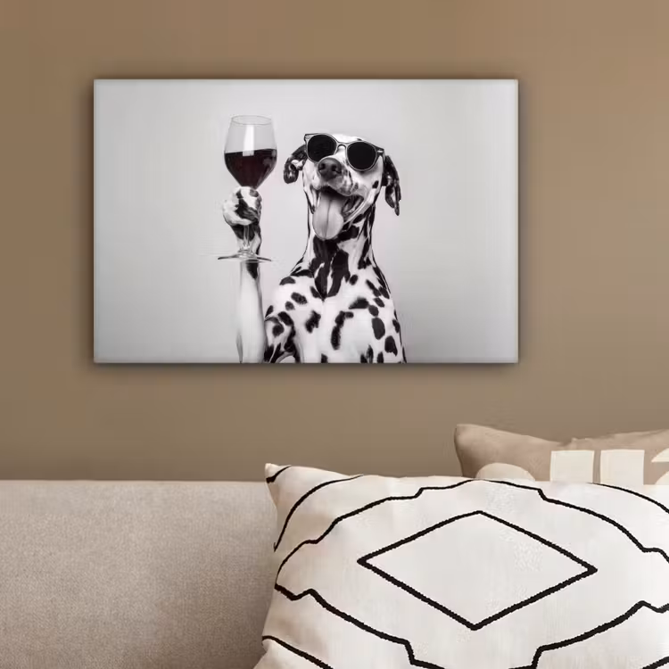 Zonnebril - Dalmatiër - Wijnglas - Tong canvas 2cm klein -sfeer3