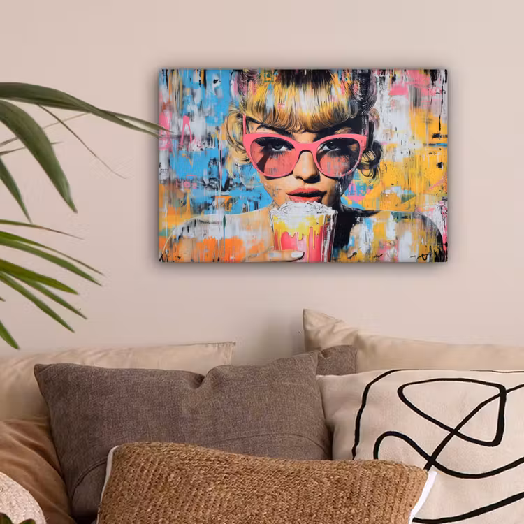 Zonnebril - Vrouw - Kleurrijk - Verfspetters canvas 2cm klein -sfeer1