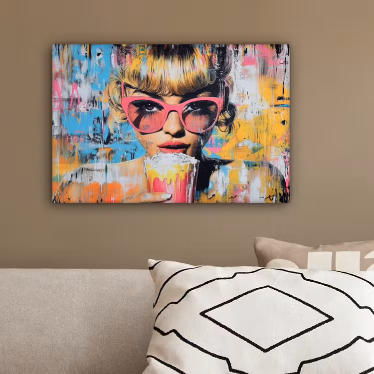 Zonnebril - Vrouw - Kleurrijk - Verfspetters canvas 2cm klein -sfeer3