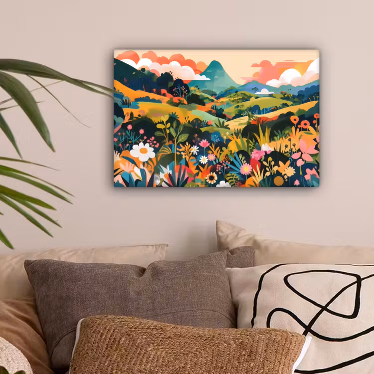 Zonlicht - Heuvels - Wolkenlucht canvas 2cm klein -sfeer1