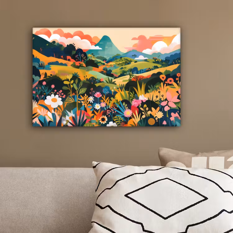 Zonlicht - Heuvels - Wolkenlucht canvas 2cm klein -sfeer3