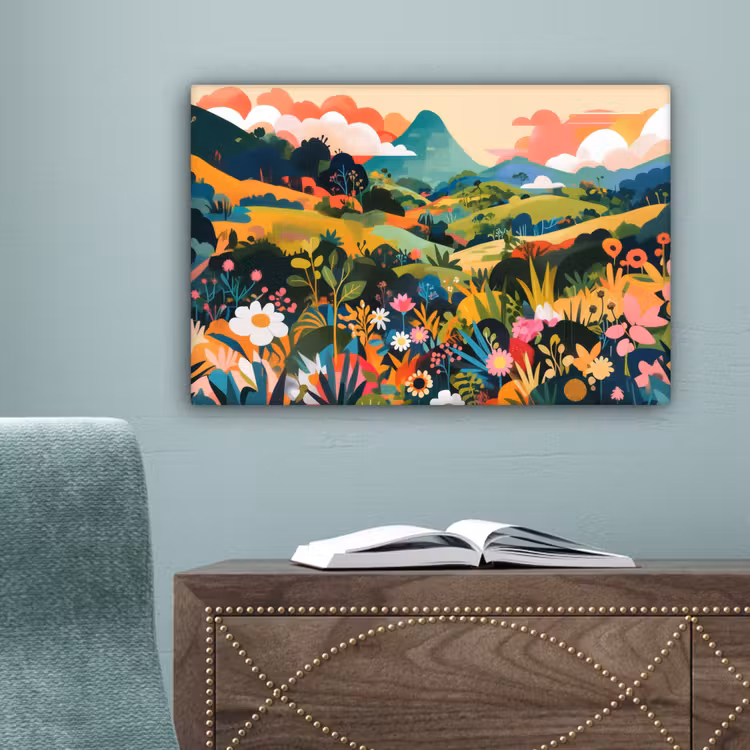 Zonlicht - Heuvels - Wolkenlucht canvas 2cm klein -sfeer4