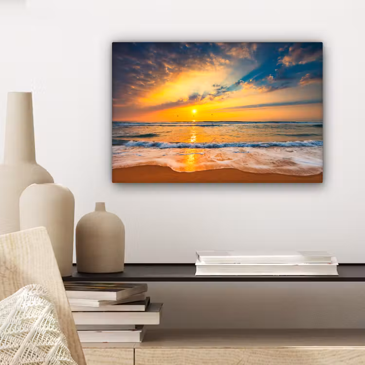 Zonsondergang - Strand - Zee - Wolken - Oranje canvas 2cm klein -sfeer6