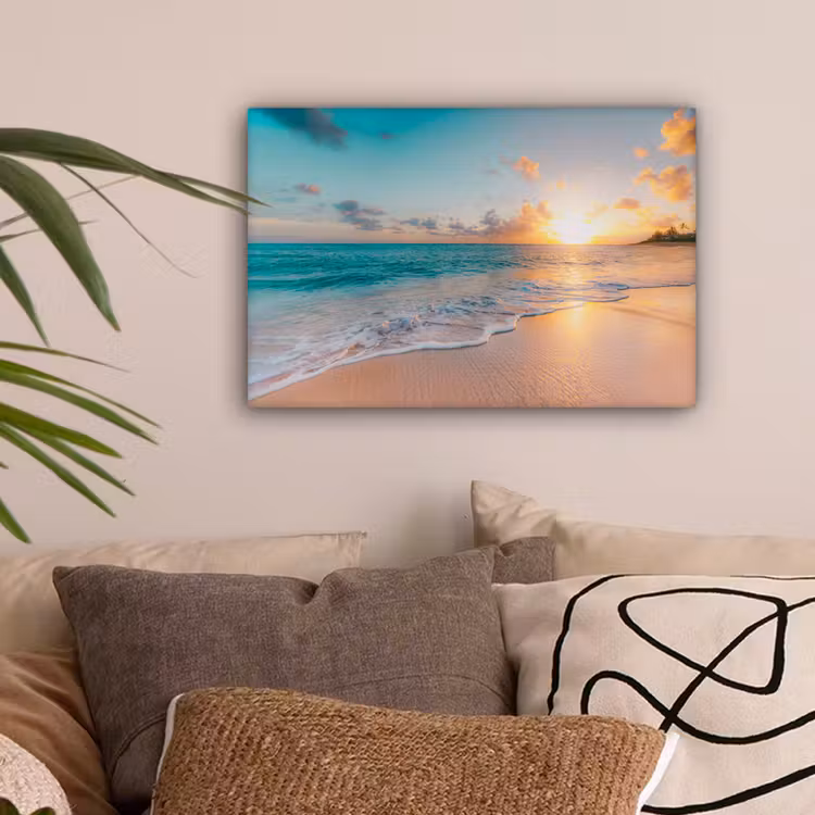 Zonsondergang - Strand - Zee - Zomer - Blauw canvas 2cm klein -sfeer1