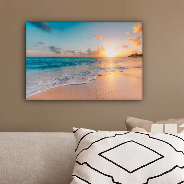 Zonsondergang - Strand - Zee - Zomer - Blauw canvas 2cm klein -sfeer3