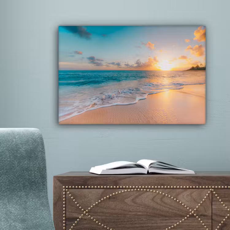 Zonsondergang - Strand - Zee - Zomer - Blauw canvas 2cm klein -sfeer4