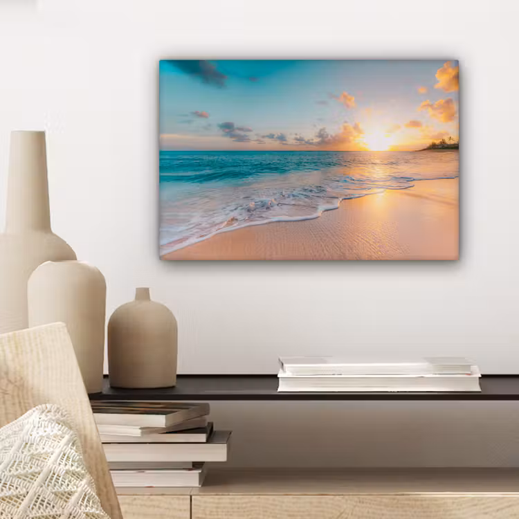 Zonsondergang - Strand - Zee - Zomer - Blauw canvas 2cm klein -sfeer6