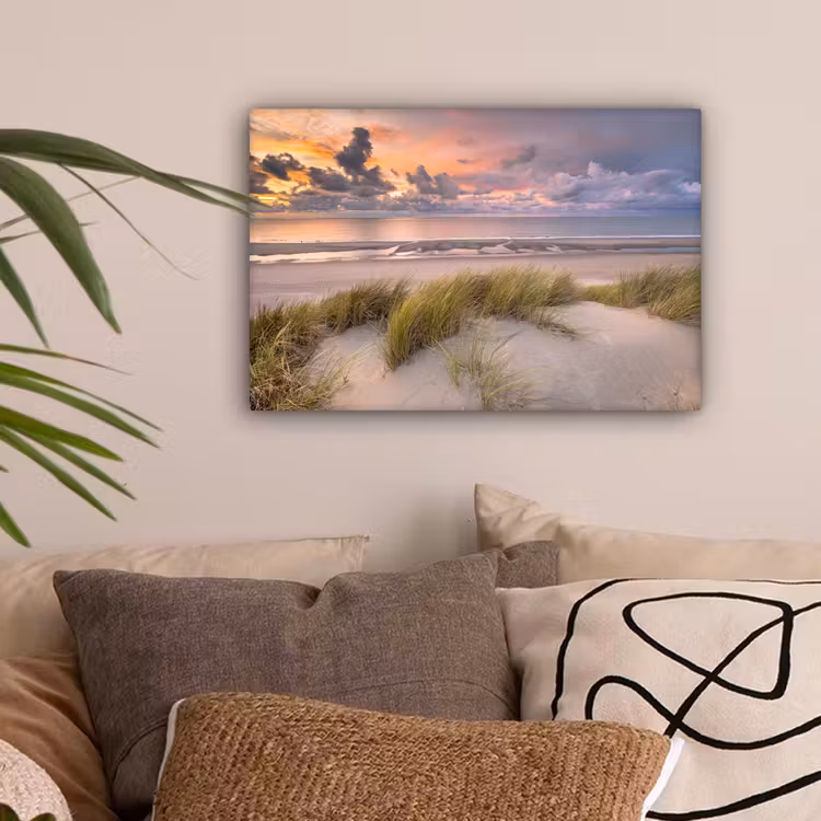 Zonsondergang - Duin - Strand - Planten - Zee canvas 2cm klein -sfeer1
