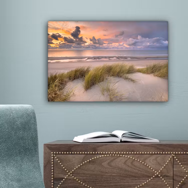 Zonsondergang - Duin - Strand - Planten - Zee canvas 2cm klein -sfeer4