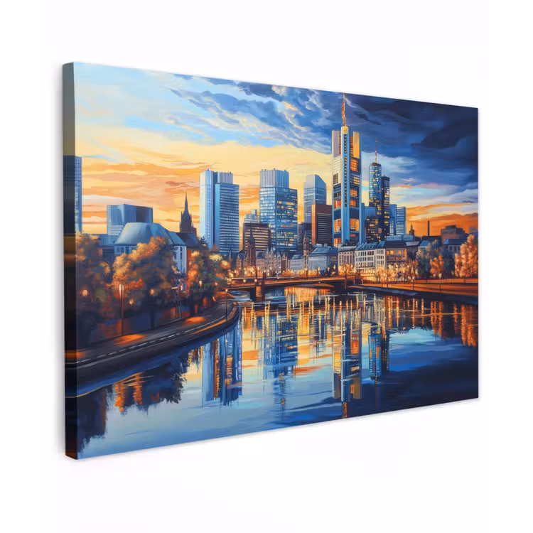 Zonsondergang Frankfurt - Stad - Skyline - Water canvas 2cm klein -z3d