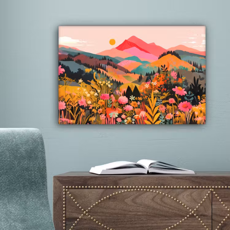Zonsondergang - Bergvallei - Contrast canvas 2cm klein -sfeer4