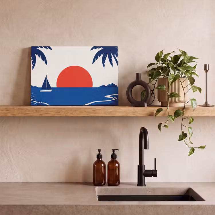 Zonsondergang - Zee - Palmboom - Tropisch - Modern canvas 2cm klein -sfeer3