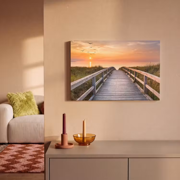 Zonsonderang - Zee - Pad - Gras - Duin - Vogels canvas 2cm klein -sfeer1