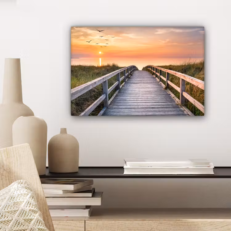 Zonsonderang - Zee - Pad - Gras - Duin - Vogels canvas 2cm klein -sfeer6