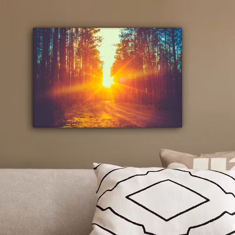 Zonsondergang - Bomen - Bos - Natuur canvas 2cm klein -sfeer3