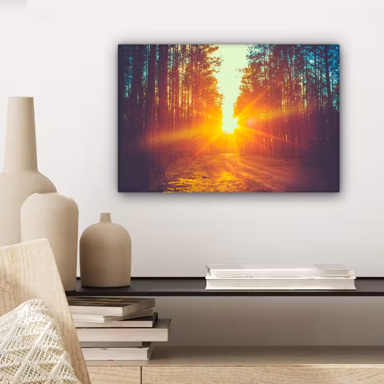 Zonsondergang - Bomen - Bos - Natuur canvas 2cm klein -sfeer6