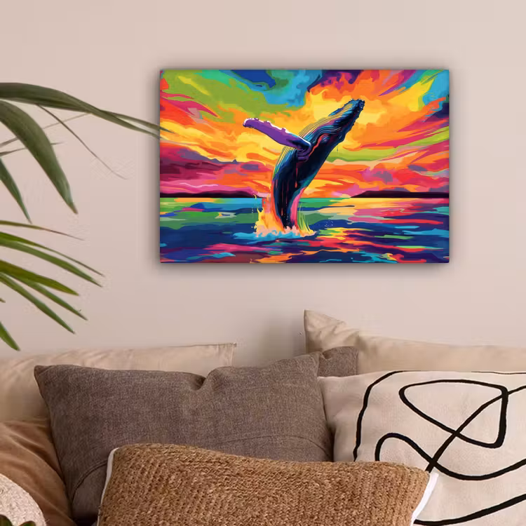 Zonsondergang - Walvis - Geschilderd - Kleurrijk canvas 2cm klein -sfeer1