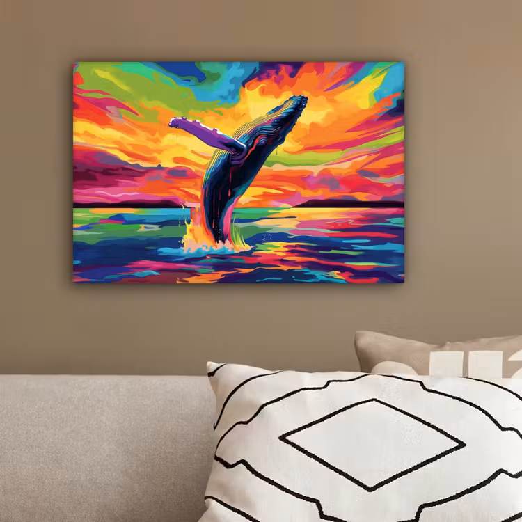 Zonsondergang - Walvis - Geschilderd - Kleurrijk canvas 2cm klein -sfeer3