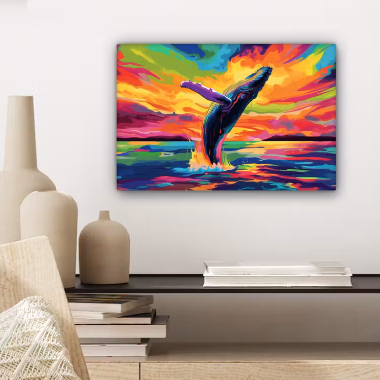 Zonsondergang - Walvis - Geschilderd - Kleurrijk canvas 2cm klein -sfeer6