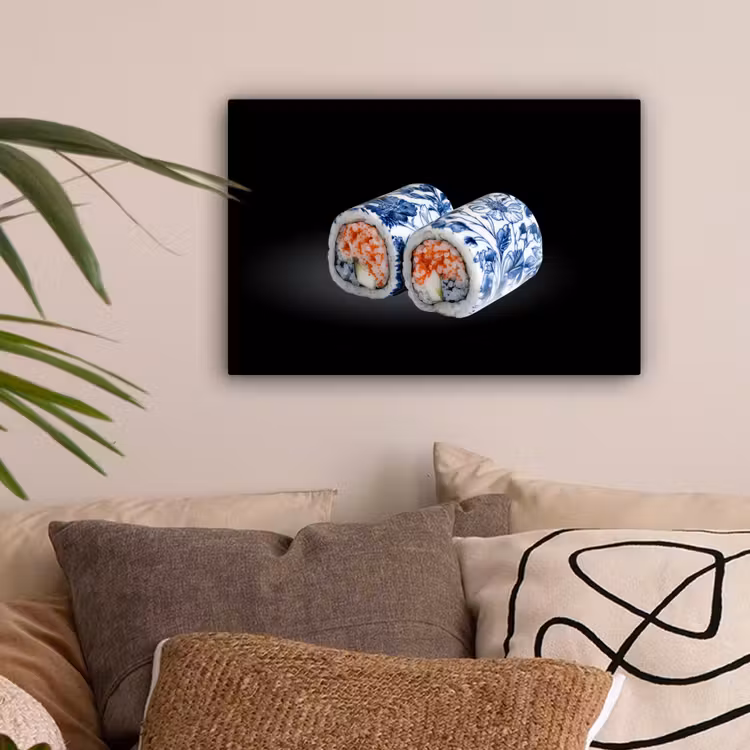 Sushi - Delfts blauw - Rijst - Vis - Elegant canvas 2cm klein -sfeer1