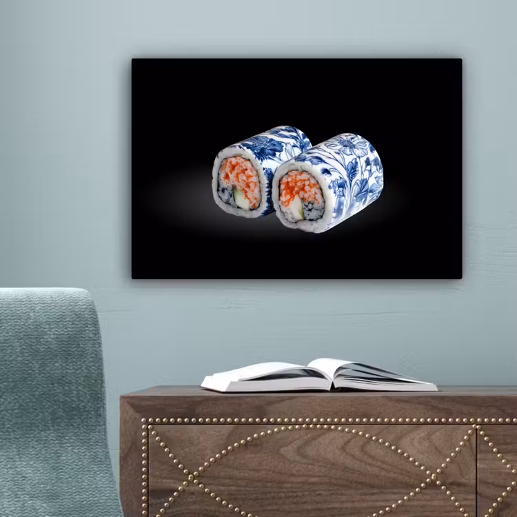 Sushi - Delfts blauw - Rijst - Vis - Elegant canvas 2cm klein -sfeer4