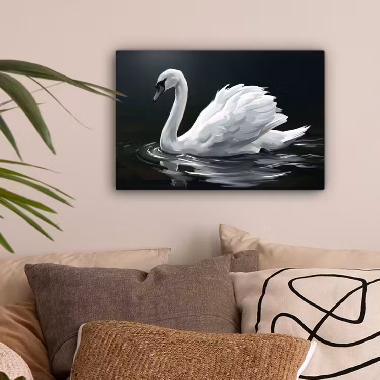 Zwaan - Water - Natuur - Realistisch - Wit canvas 2cm klein -sfeer1