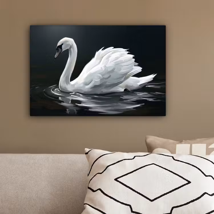 Zwaan - Water - Natuur - Realistisch - Wit canvas 2cm klein -sfeer3