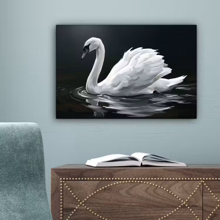 Zwaan - Water - Natuur - Realistisch - Wit canvas 2cm klein -sfeer4