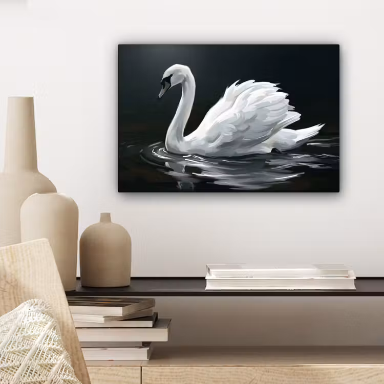 Zwaan - Water - Natuur - Realistisch - Wit canvas 2cm klein -sfeer6