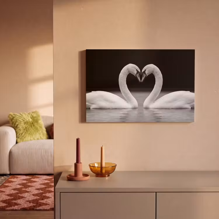 Zwanen - Hart - Zwart - Wit canvas 2cm klein -sfeer1