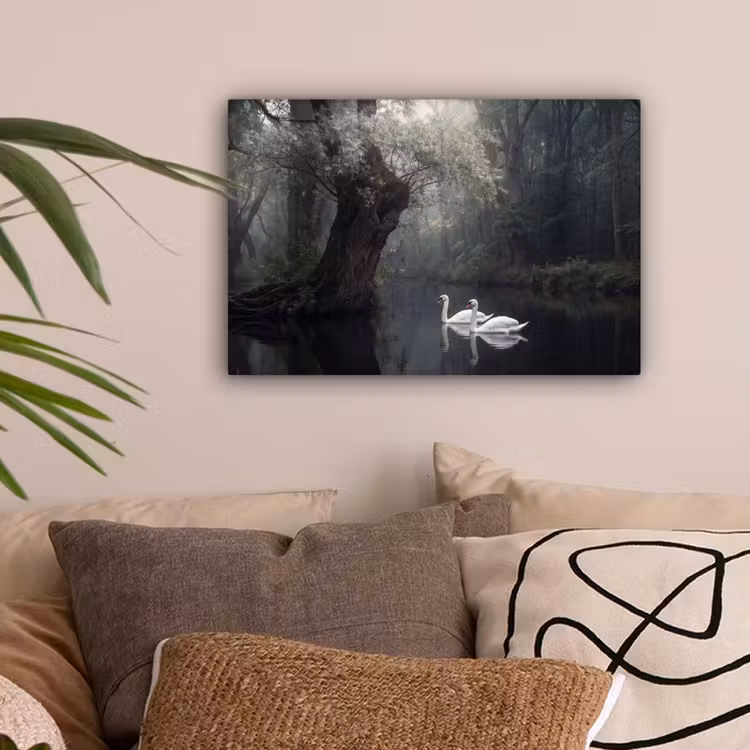 Zwanen - Rivier - Bos canvas 2cm klein -sfeer1