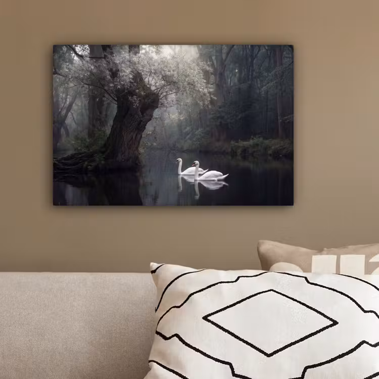 Zwanen - Rivier - Bos canvas 2cm klein -sfeer3