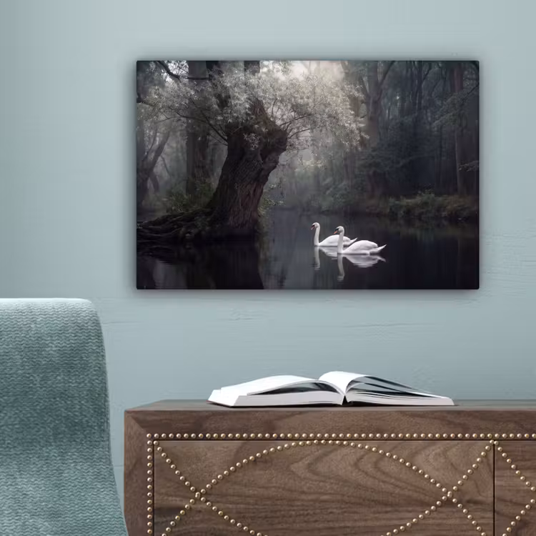 Zwanen - Rivier - Bos canvas 2cm klein -sfeer4