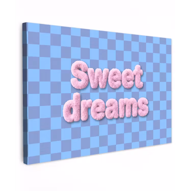 Sweet dreams - Vierkanten - Roze - Blauw canvas 2cm klein -z3d